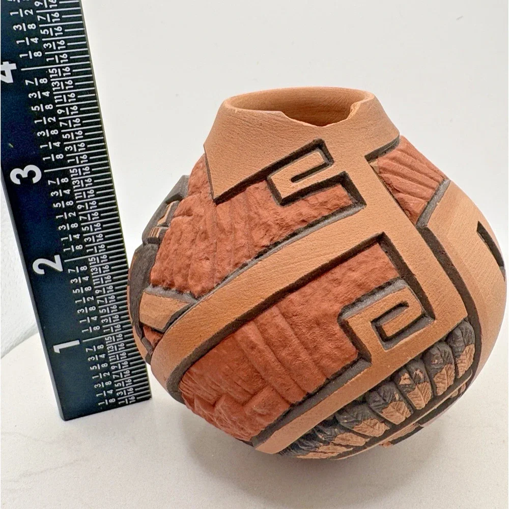 Hopi-Tewa Redware Pueblo Pottery Kachina Dancer Signed Carla Nampeyo 3.5